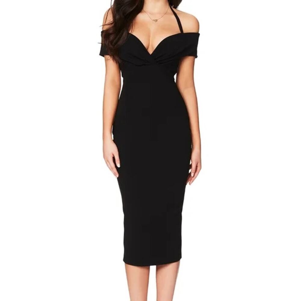 Nookie Athena Off Shoulder Midi - Size Small - Black - NWT